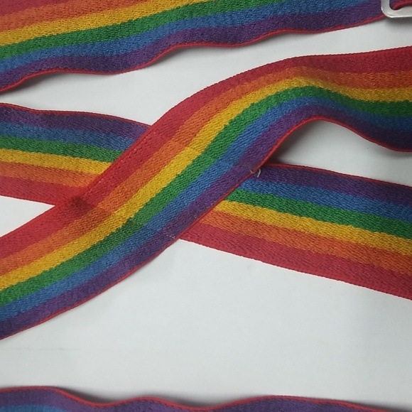 Vintage Y2K Rainbow Suspenders LGBTQ Pride Month festival Hippie retro 70's - Picture 4 of 11